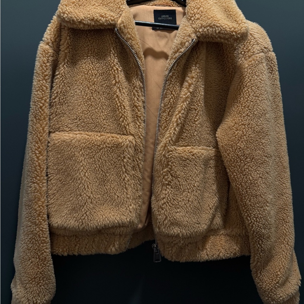 Urban Outfitters Tan Teddy Jacket Plush Cozy Style